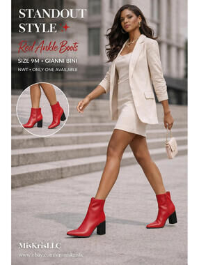 Gianni Bini Red Ankle Boots Womens Size 9M Pointed Toe Block Heel NWT